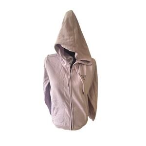 Guess Purple Full-Zip Hoodie – Sequin Logo Sleeve, Soft & Stylish